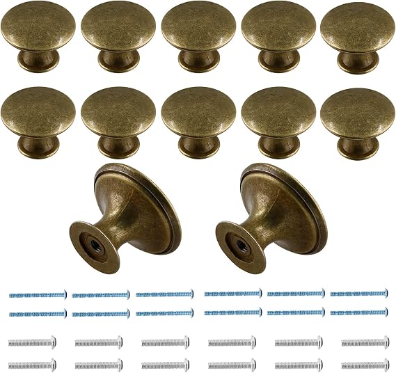 Brass Cabinet Knobs 1.18" Diameter, 12 Pcs