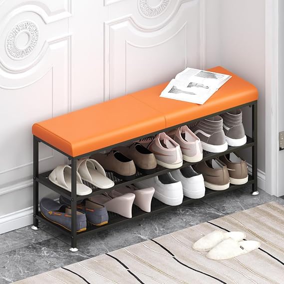 Shoe Storage Stool 351810inch, Shoe Organizer for Entryway with Bench, Small Entryway Shoe Rack Bench for Entryway, Hallway, Bedroom