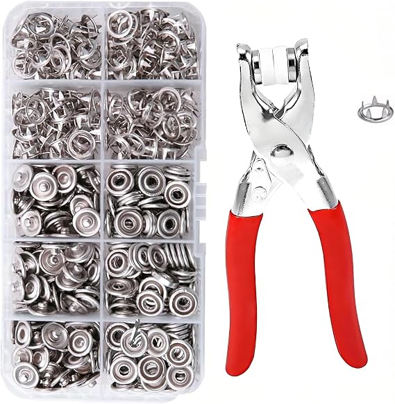 100 Sets Metal Snap Fasteners Kit with Fastener Pliers Press Tool(Silver)