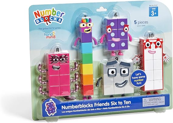 hand2mind Numberblocks Friends Six to Ten Figures Official Licensed Character Action Figure Set, Numbers and Counting Figurines, Pretend Play Toys, for Kids Ages 3, 4, 5, 6, 7