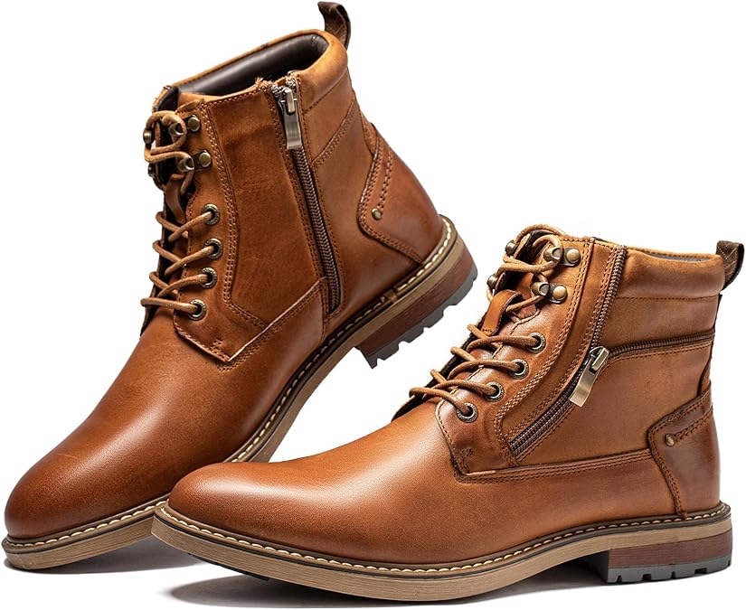 Arkbird Mens Motorcycle Combat Boots, Genuine Leather Dress Casual Zipper Fashion Boots for Men