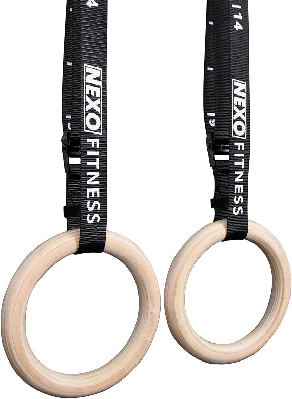 Wooden Gymnastics Rings Strong Strap with Measurements - Perfect for Bodyweight Training