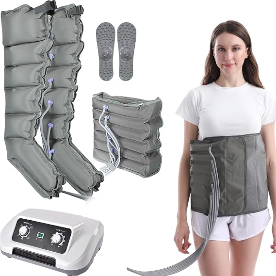 Pressotherapy Air Compression Leg Foot Massager, Lymphatic Drainage Massager 6 | 8 Cavity Compression Boots Recovery System, Full Leg Wrap Pressure Machine for Circulation Improvement & Fast Reco
