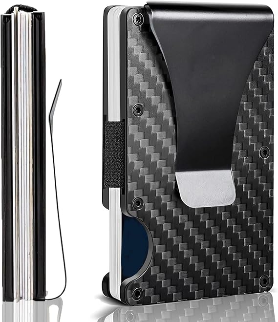 Minimalist Wallet with RFID Blocking,Slim Credit Card Holder with Aluminum Money Clip Wallet for Men and Women,Metal Wallets for Mens Front Pocket as Gifts (Carbon fiber)