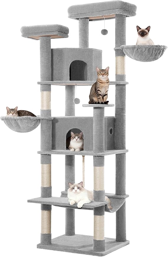 Cat Tree for Large Cats, 216cm Cat Tower, Light Grey