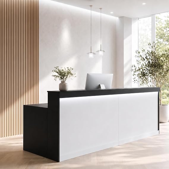 220CM/86.6" Reception Desk with Counter, Drawer, LED, Gray + White