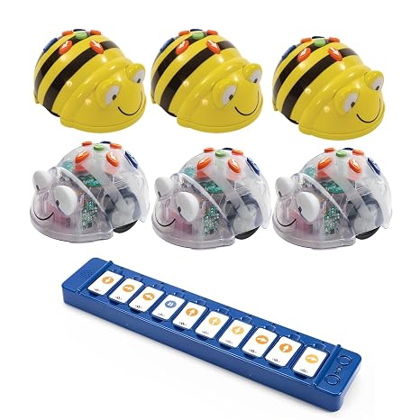 Coding Robot Bundle - 3 Bee-Bot & 3 Blue-Bot See & Say Programmable Floor Robots with Voice Recording Plus Blue-Bot Tactile Reader, STEM Robotics Kitfor Kids, Preschool, Kindergarten & Classroom