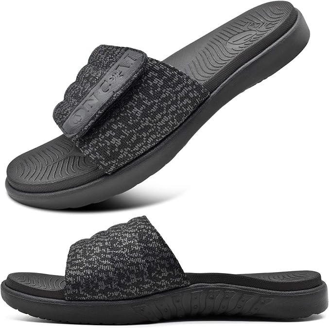 ONCAI Men's Shower Flippers with Velcro Fastening Open Toe Sports Swimming Sandals Summer Leisure Sandals Slippers Soft Arch Support Rubber Footbed Mules Size 40-47