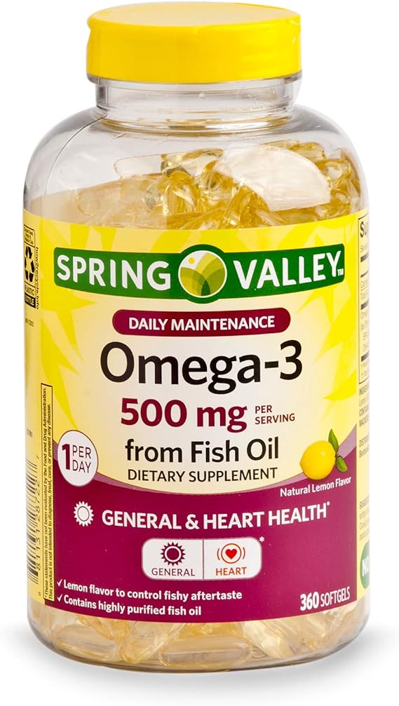 Spring Valley Omega-3 500 mg from Fish Oil Heart Health, Lemon, 360 Softgels