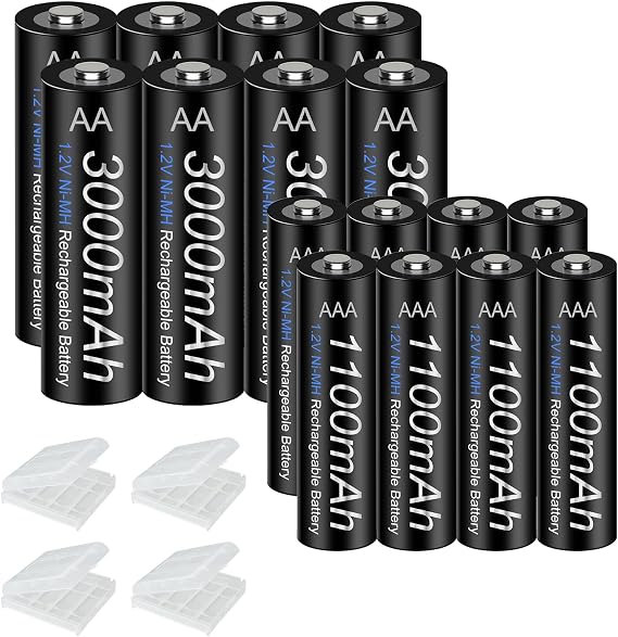 8 Pack AA and 8 Pack AAA Rechargeable Batteries Ni-MH Cell with Battery Storage Case