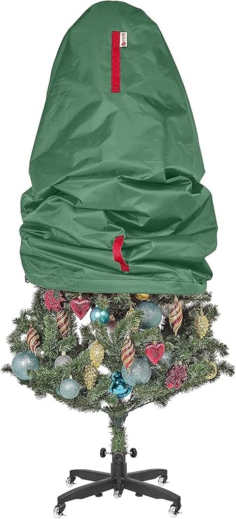Upright Christmas Tree Storage Bag - Fits 4 Ft Artificial Xmas & Topiary Tree, Vertical Holiday Cover, Durable, Dustproof & Easy-Use Xmas Storage, Green