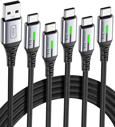 INIU USB to C Cable Fast Charging, [5 Packs, 1.6FT+3.3FT2+6.6FT2] 3.1A Type C Cords, Nylon USB-C Phone Charger Cables for iPhone 16, Samsung S21, Google, Kid, Airplane, Business, Car