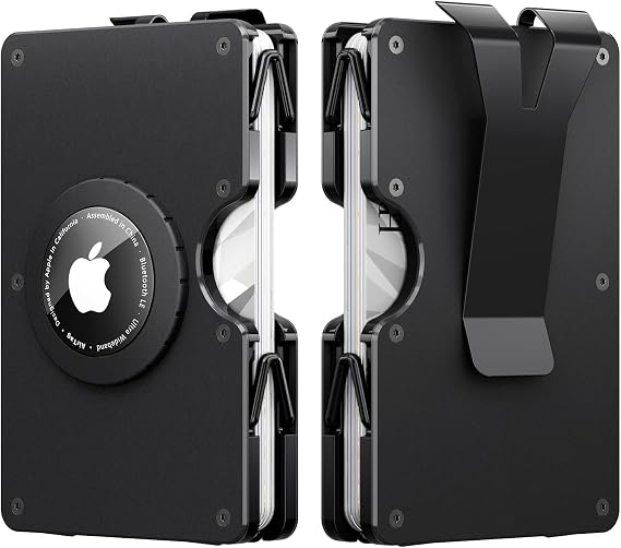 Slim AirTag Wallet for Men, Aluminum Minimalist Credit Card Holder, Metal Wallet with Money Clip, Front Pocket Wallets Compatible with Apple Air Tag, RFID Blocking, Holds up to 22+ Cards Plus Cash