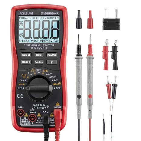 AstroAI Digital Multimeter, True RMS 6000 Counts Auto-Ranging Volt Meter for Automotive & Home Electrical Troubleshooting, AC/DC Voltage Current Resistance Continuity Capacitance Temp Tester, Black