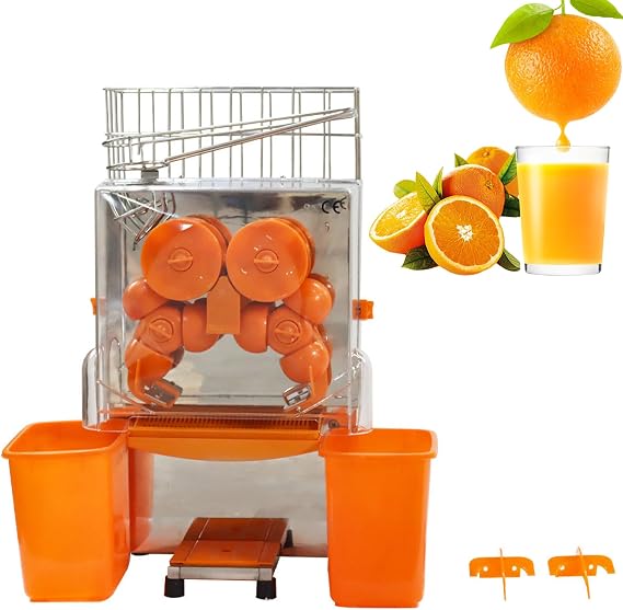 110V 120W Automatic Juice Extractor Commercial Orange Juicer Extractor for 22-30 per Minute Stainless Steel Orange Squee with 2 Peel Collecting Buckets and Pull-Out Filter Box