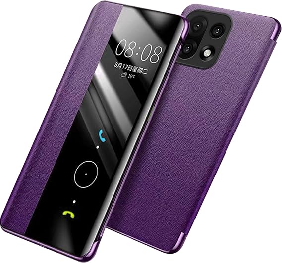 For -OnePlus 15 Leather Case Flip View Window Business Slim Cover Drop Protection Full Wrap Case ,Purple,15