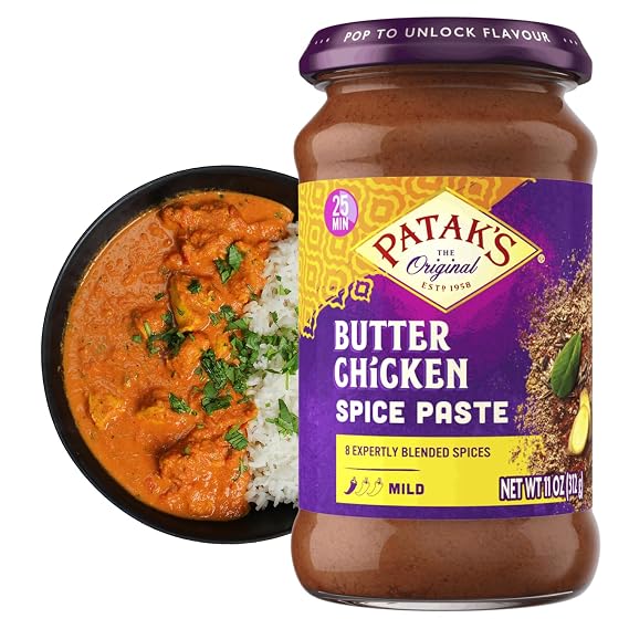 Patak's Butter Chicken Spice Paste, Mild Indian Curry with 8 Expertly Blended Spices, Gluten-Free & Vegan, Flavorful Base for Home Cooking & More, 10 oz Jar