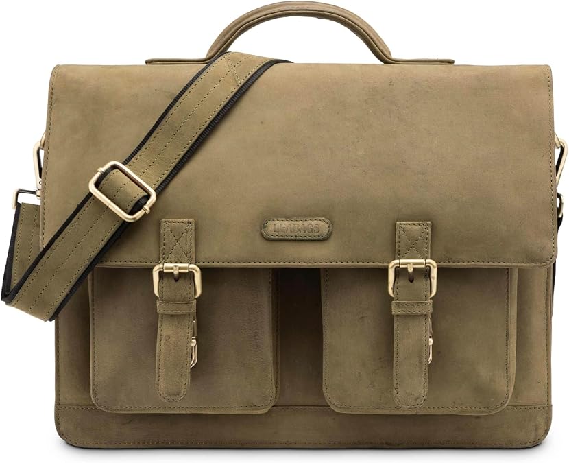 LEABAGS Miami Leather Shoulder Bag I Laptop Bag up to 15 inches I Messenger Bag in Real Buffalo Leather I Vintage Leather Bag I Office Bag I Work Bag I 40x31x12cm