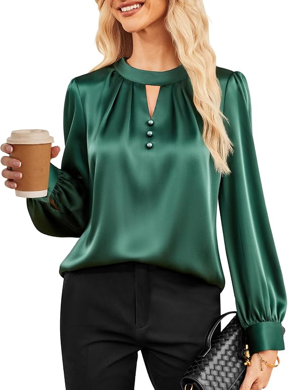 GRACE KARIN Women Satin Silk Tops,Business Casual Blouse,Dressy Work Long Sleeve Shirts Office Outfits Fall 2025