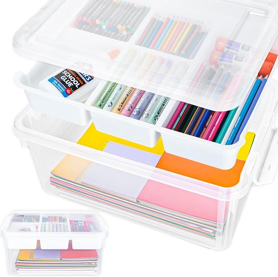 TERGOO 17 QT Craft Organizers and Storage with Removable Tray, Stackable Plastic Storage Box with Lid, Clear Art Storage Container for Organizing Bead, Tool, Sewing, Playdoh