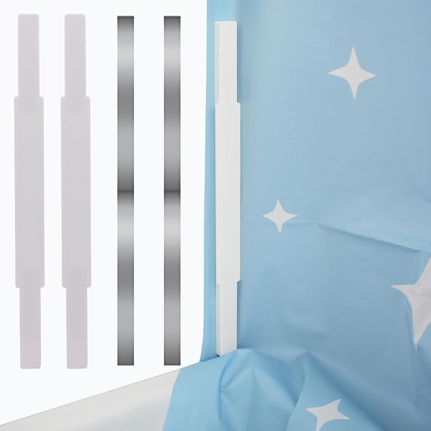 YYST Magnetic Lock for Shower Curtain Sealer, Lock, Weights - Keep Water In, No Blowing, No Wet Curtains White-2 Sets