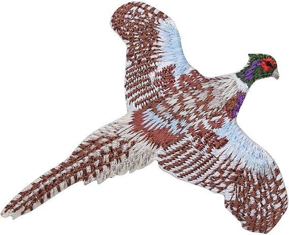 Flying Ring Necked Pheasant, Bird - Embroidered Iron on Patch