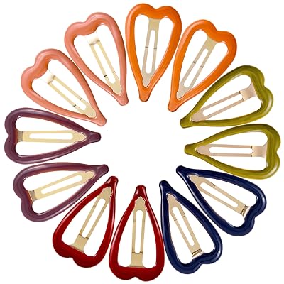 12 PCS Metal Snap Hair Clips Heart Shape Barrettes for Women Non Slip Accessories For Thick and Thin Fine Hair,Bright Multi-colored,1.9 x 1.1 Inches.