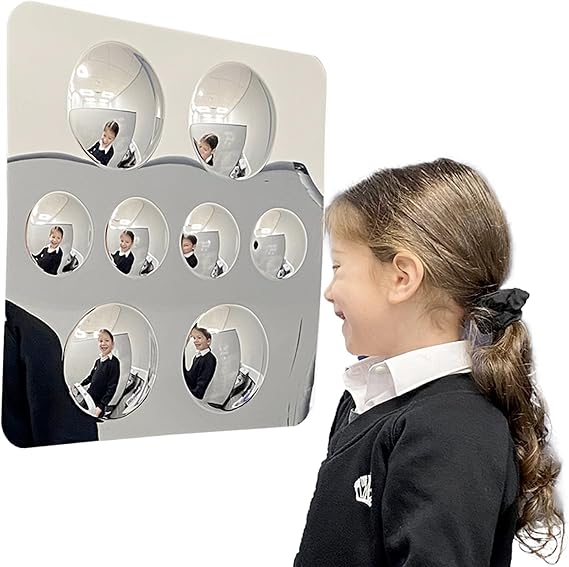 Playlearn 8 Sensory Convex Bubble Mirror for Wall-51x51cm Sensory Room Equipment Domed Acrylic Mirror Panel-Indoor Domed Mirror Panel Visual Play and Exploration