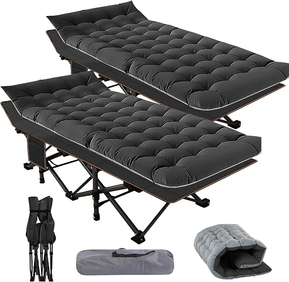 NAIZEA Folding Camping Cots for Adults, Portable Cot with Mattress Heavy Duty Outdoor Bed with Carry Bag 1200d Oxford Cloth Sleeping Cots for Camping Office Nap Home Guest Beach Travel