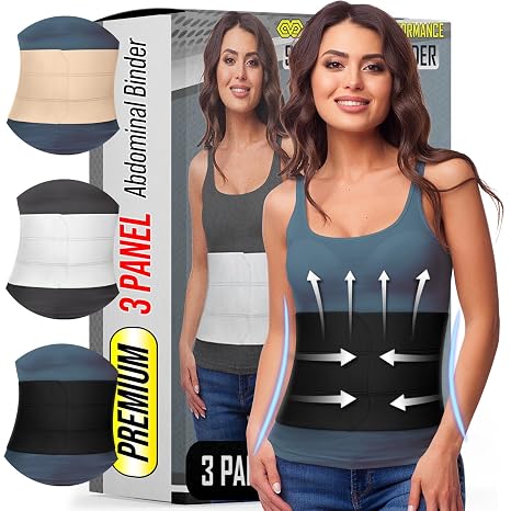Abdominal Binder for Women & Men Post Surgery Recovery, 9 inch 3 Panel Waist Compression Band, Wrap Support for Bariatric, Belly, Stomach, Postpartum, Hernia, Latex-free, Breathable Fabric. Black S-M