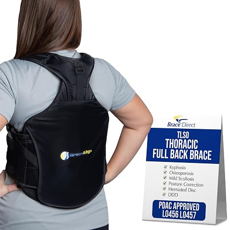 TLSO Thoracic Full Back Brace - Medical Grade Spinal Support for Kyphosis, Scoliosis, Compression Fractures & Post-Surgical Care PDAC L0456/L0457 - Universal Fit 23-50″