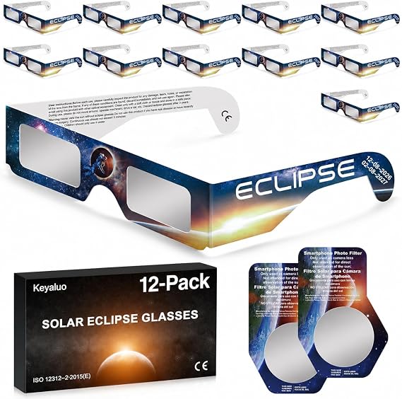 6/12 Solar Eclipse Glasses,EN ISO 12312-2:2015(E) & CE Certified,AAS Approved 2026,Solar Eclipse Glasses for Direct Sun Viewing