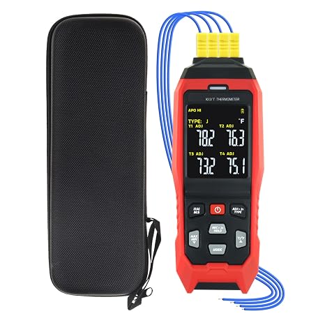 Thermocouple Thermometer Data Logger 4 Channels Digital K Type Thermometer, Real-Time Data Logging, Temperature Data Logger, 5000 Groups Record, Audible/Visual Alarms, Wide Range -328~2501F