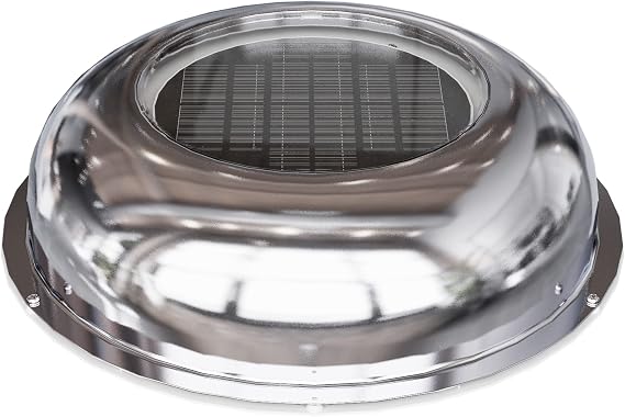 ECO HOUSE Solar Powered Roof Vent Exhaust Stainless Steel 5-inch Fan Ideal for Roof Attic RV Boats 12 CFM Only Exhaust ventilation