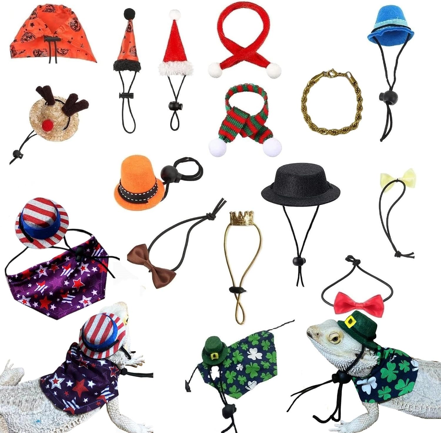 18Pcs Bearded Dragon Festival Costumes, Lizard Hats Clothes at Birthday Halloween Christmas, Festive Costume Accessories Set for Gecko Chameleon Iguana Hamster Ferret Reptile Boy Set18 Pcs
