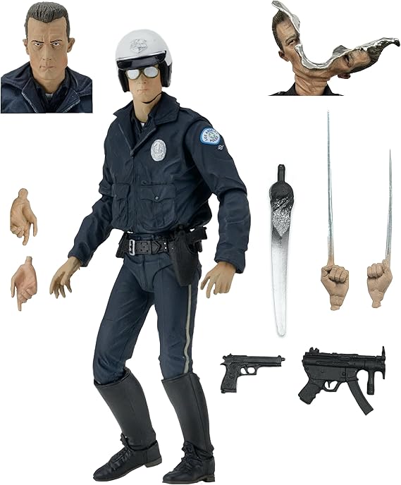 NECA - Ultimate T-1000 Motorcycle Cop Terminator Scale Action Figure, 7"