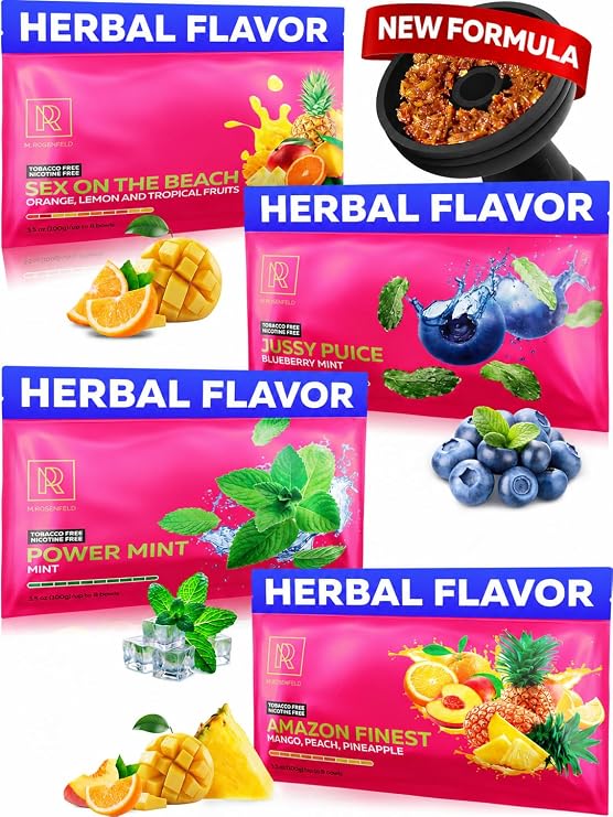 M. ROSENFELD Herbal Flavor Mix - 4 x 100g Herbal Flavors Bundle (Herbal Bundle contains 4 Flavors: Tropical Fruits, Blueberry Mint, Power Mint, Amazon Finest) Pack of 4