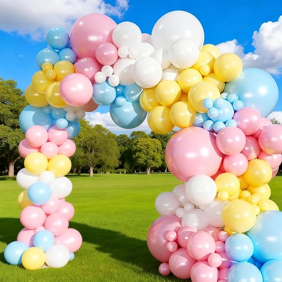 Pastel Balloon Arch Kit, 146Pcs Blue Pink Yellow White Balloons