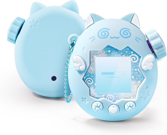GeekShare Cute Silicone Case Compatible with Tamagotchi Paradise,Soft Cover Waterproof Shockproof Anti-Scratch for Virtual Pet Device - Blue Circle Cat