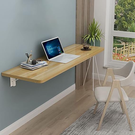 Drop Leaf Tables for Small Space, Fold Down Floating Desk, Wall Mounted Desk Folding Workbench, Solid Wood Mounted Floating Table, Wall Mounted Folding Table for Office Bedroom Kitchen Dinin