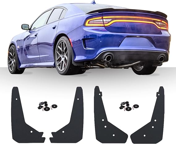 RokBlokz Splash Guards for 2011-2019 Dodge Charger - Fits Super Track Pack Trim Including: R/T - SRT Hellcat - SXT Plus - All Models - Set of 4 - No Drill Mud Flaps for Front & Rear (Black)