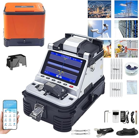 New Fiber Fusion Splicer,0.1μm/0.05μm Core Alignment|6s Fusion|Built-in Power Meter & VFL|5'' LCD Display,SM&MM Fiber Optical Welding Machine with Highly Integrated Cleaver,10 languages,AI-20