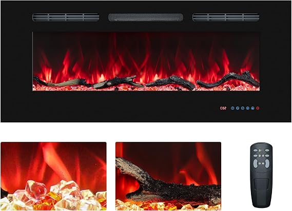 76cm Electric Fireplace Inserts, Recessed and Wall Mounted Heater, Linear Fireplace Thermostat, Remote & Touch Screen, Multicolor Flame, Timer, Log & Crystal, 750W/1500W