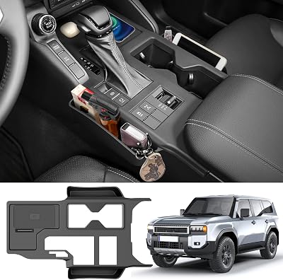 HUYINPJ Black Center Console Cover Compatible with 2024 2025 Toyota Land Cruiser First Edition 250PradoLC250 Seat Gap Storage Box Center Console Organizer for Land Cruiser AccessoriesNot for 1958