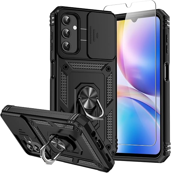 for Samsung Galaxy A14 5G Case with Screen Protector & Camera Lens Cover, [Military Grade] 16FT Drop Tested, Magnetic Kickstand Rugged Shockproof Protective Case for Samsung A14 5G, Black