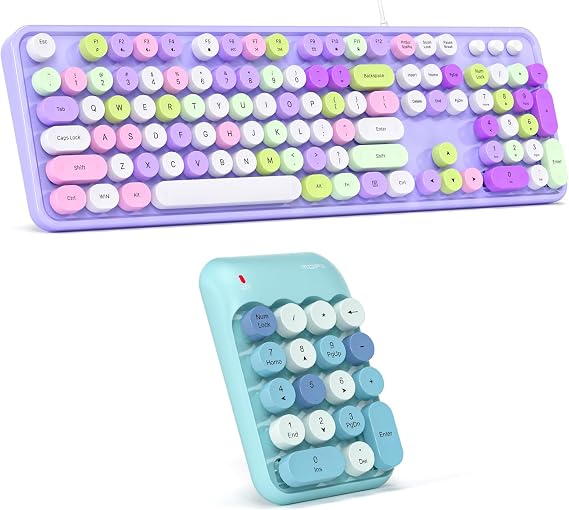 MOWUX Wired Typewriter Keyboard with Foldable Stand + Wireless 18-Key Number Pad Combo for Laptop/Desktop