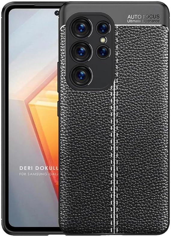 Ehr. Samsung Galaxy S25 Ultra Compatible Camera Protected [Battery PU Leather Look Shockproof Anti-Slip Case] Military Drop Proof Shockproof Silicone Case (Black, Samsung Galaxy S25 Ultra)