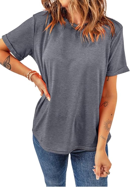 KevaMolly Womens Basic T Shirts Short Sleeve Casual Plain Crew Neck Tee UPF 50+ Casual Solid Tee Tops