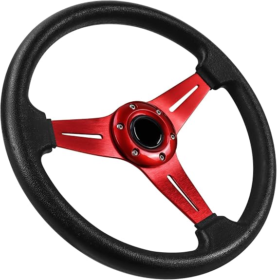 Universal Racing Steering Wheel, Drifting Steering Wheel, Gaming Steering Wheel, 13.6 Inches, 6 Screws Grip Vinyl Leather with Horn Button for Racing, Rally, Motorsport, Car Simulation (Red)