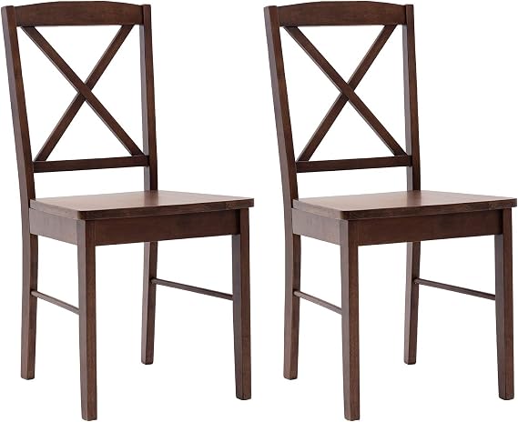 DUHOME Solid Wood Dining Chairs Set of 2, X-Cross Back Side Chairs Walnut